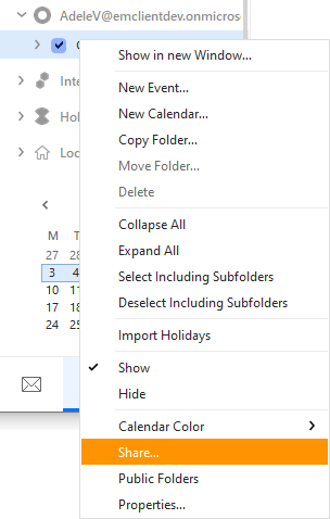 Steps for sharing a calendar in eM Client