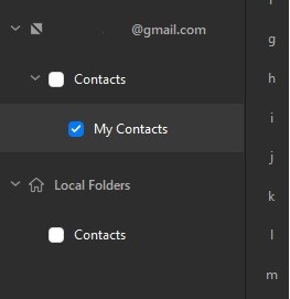 Sidebar with Gmail contact folder structure