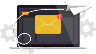 Laptop with envelope and paper plane