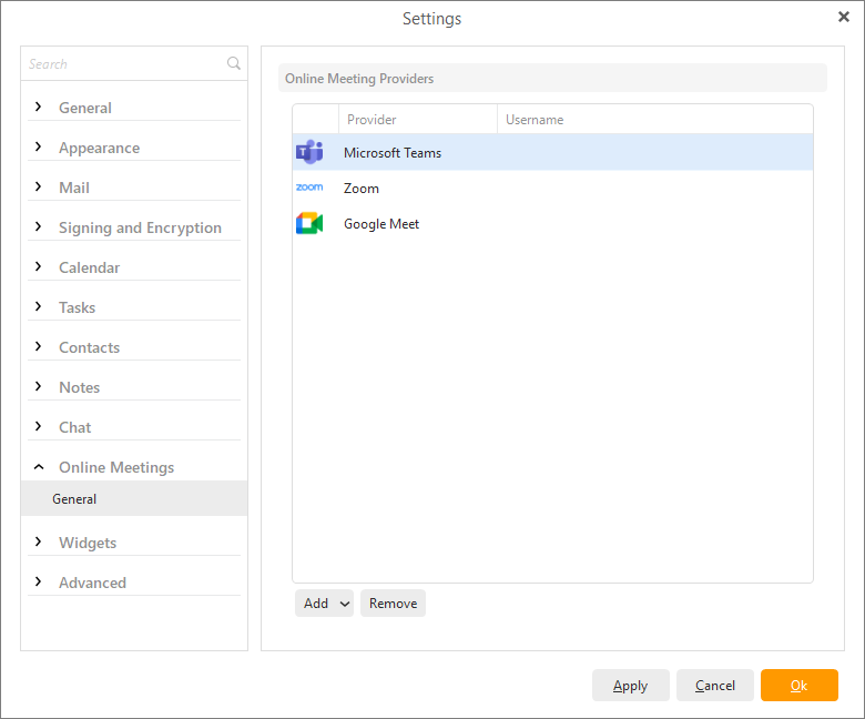 Settings - Online Meetings - General