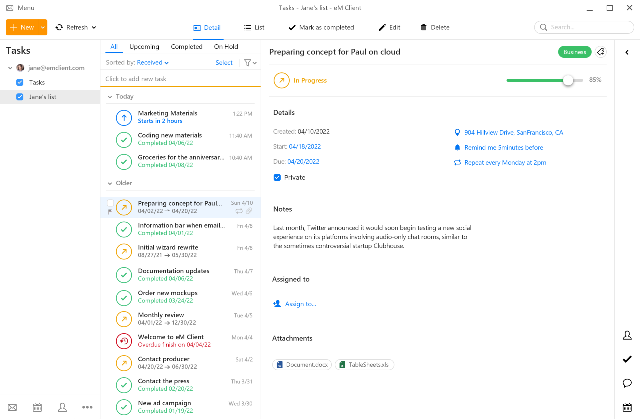 Features Calendar & Tasks eM Client eM Client