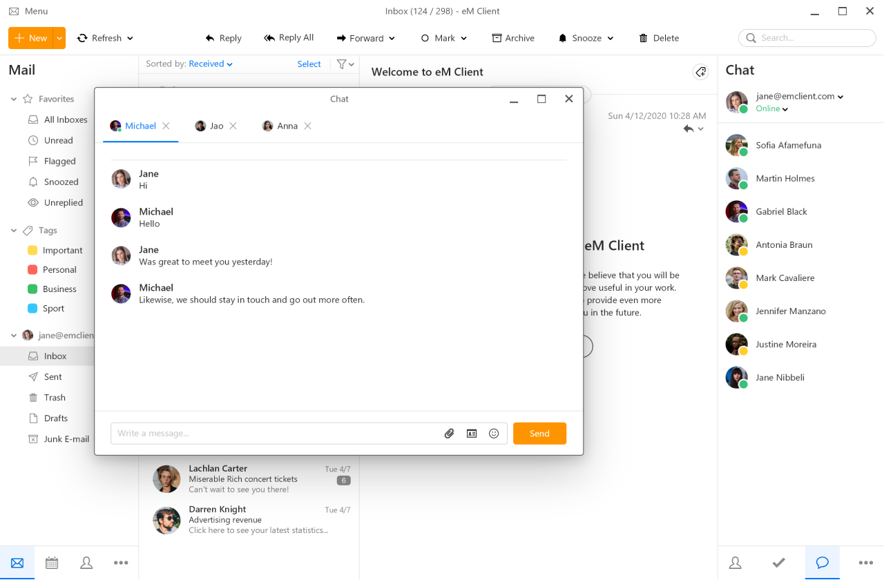 Chat Client Software Features - Chat | eM Client | eM Client
