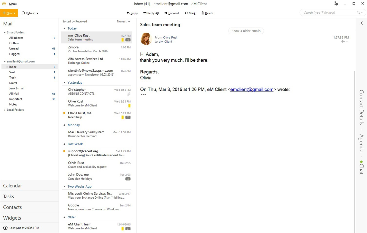 em client conversation view em client conversation view