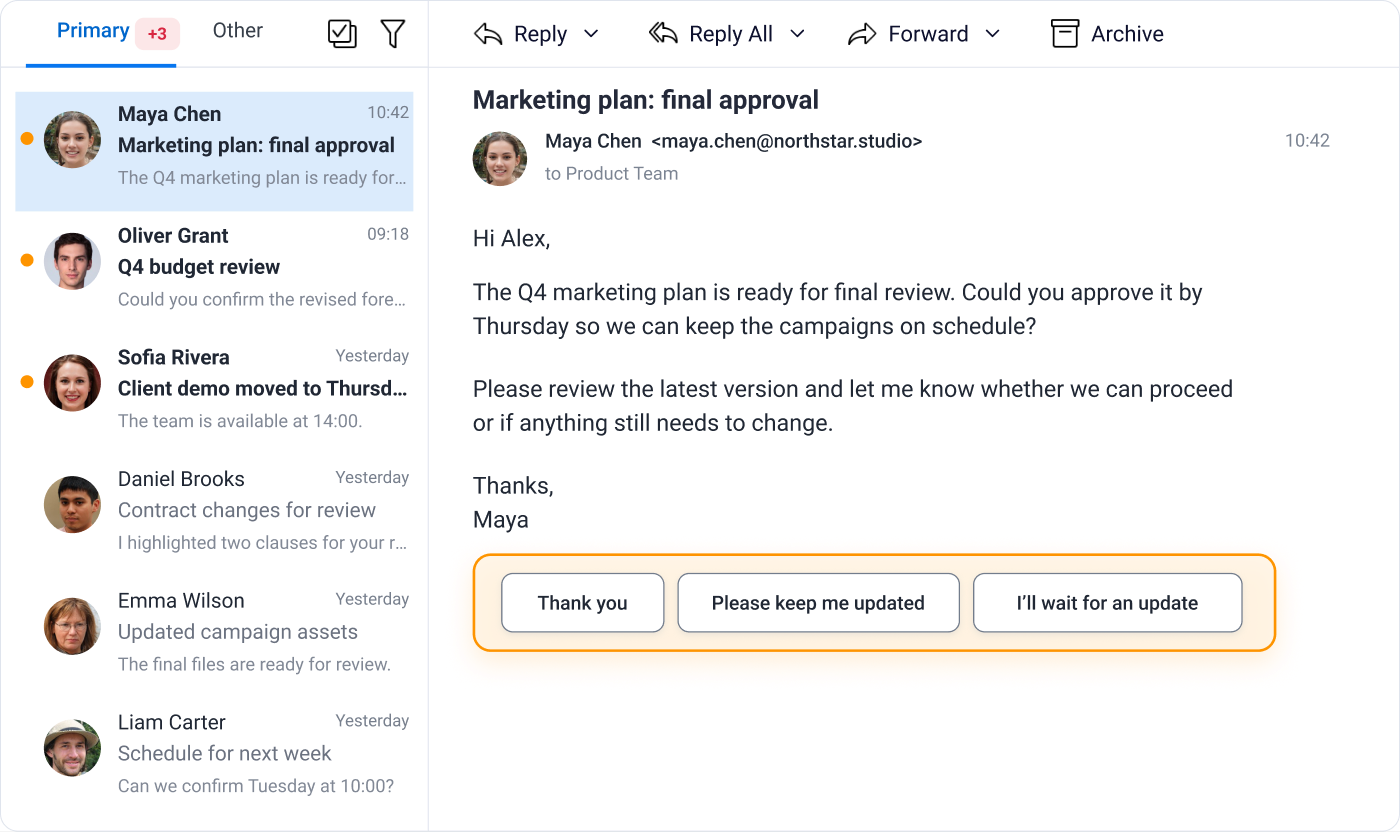 eM Client: Quick reply buttons