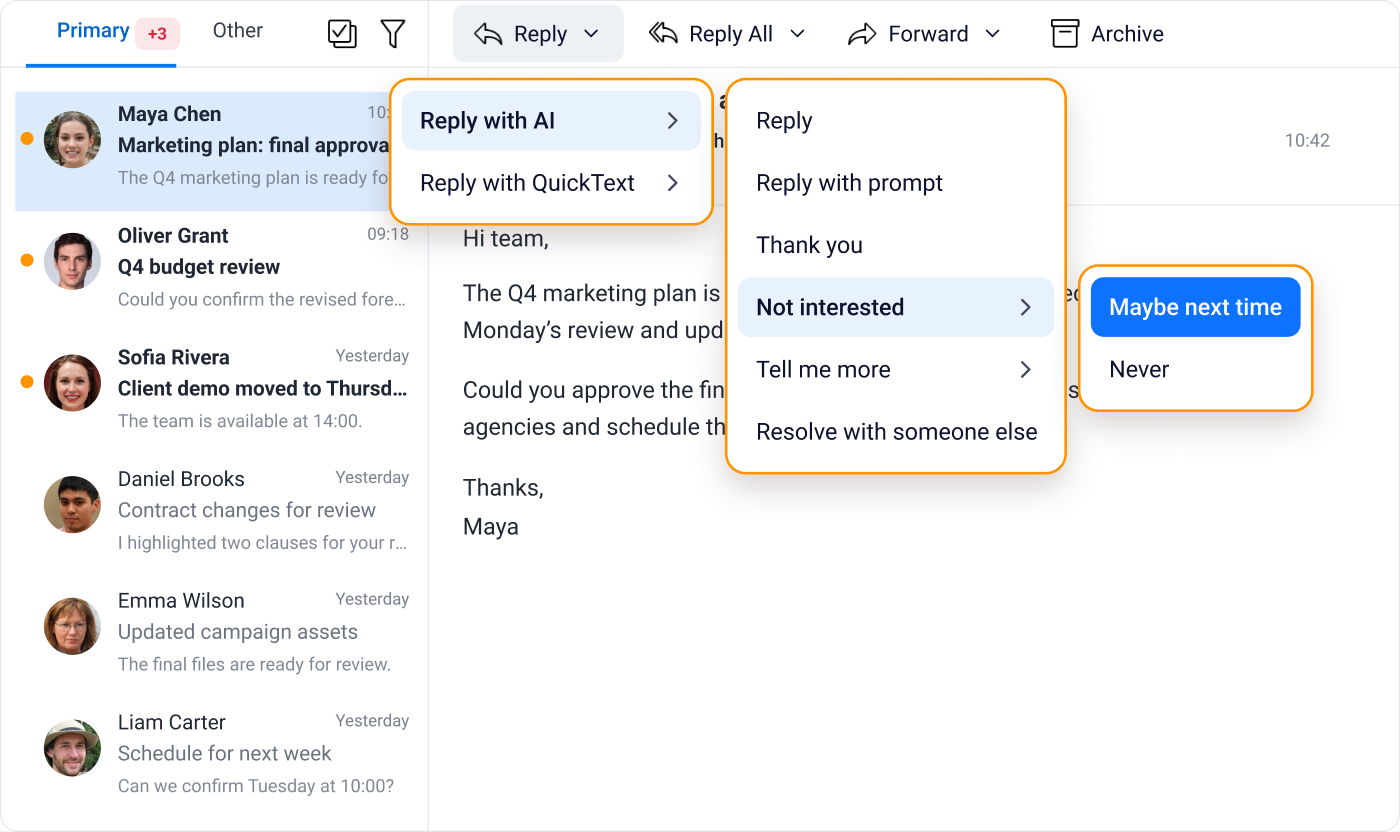 eM Client: Reply with AI options