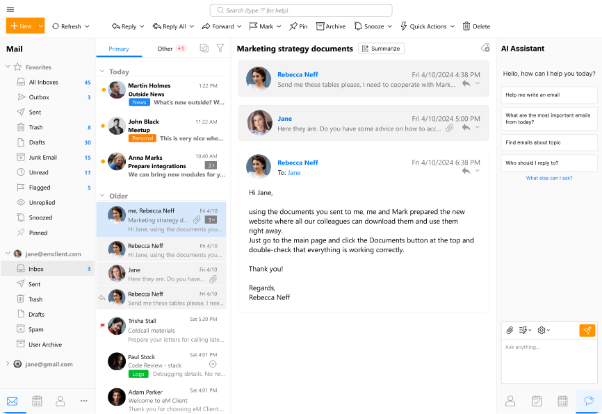 eM Client desktop UI