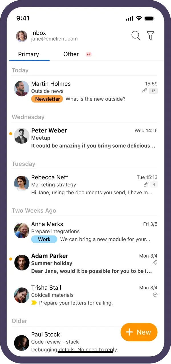 Mobile mockup του eM Client