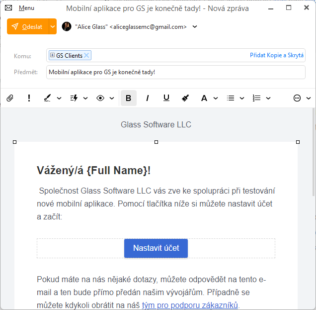 eM Client: Variable will be filled in based on your contact details.