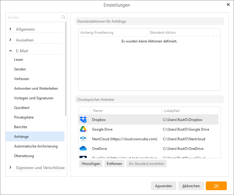 eM Client 8.2: Online Meetings (list of services in Settings)