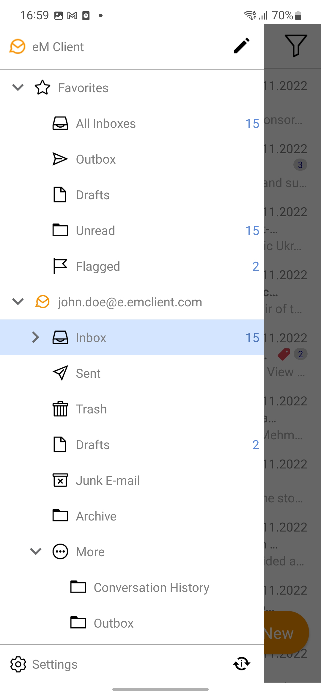 Android Mail folder