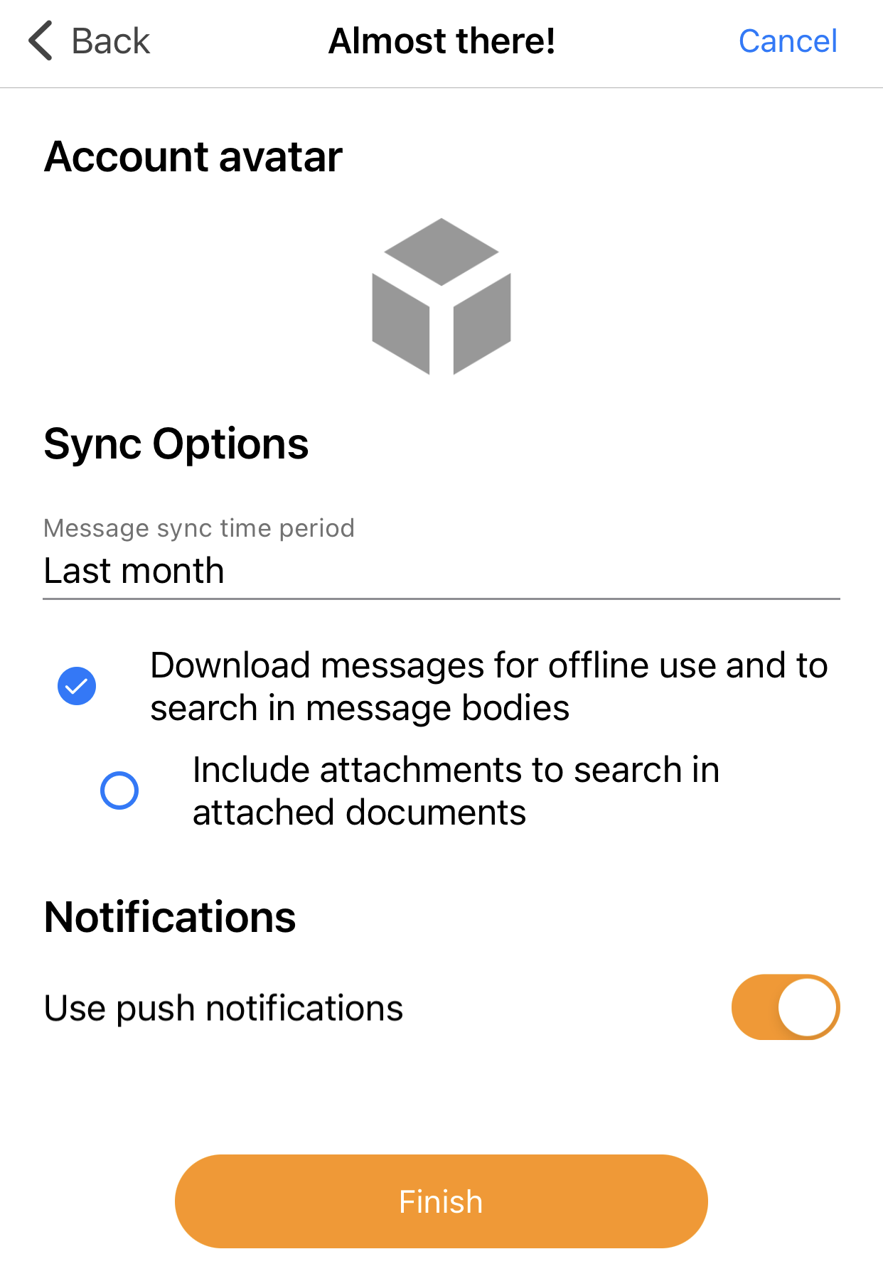 eM Client mobile: Use push notifications during account setup.