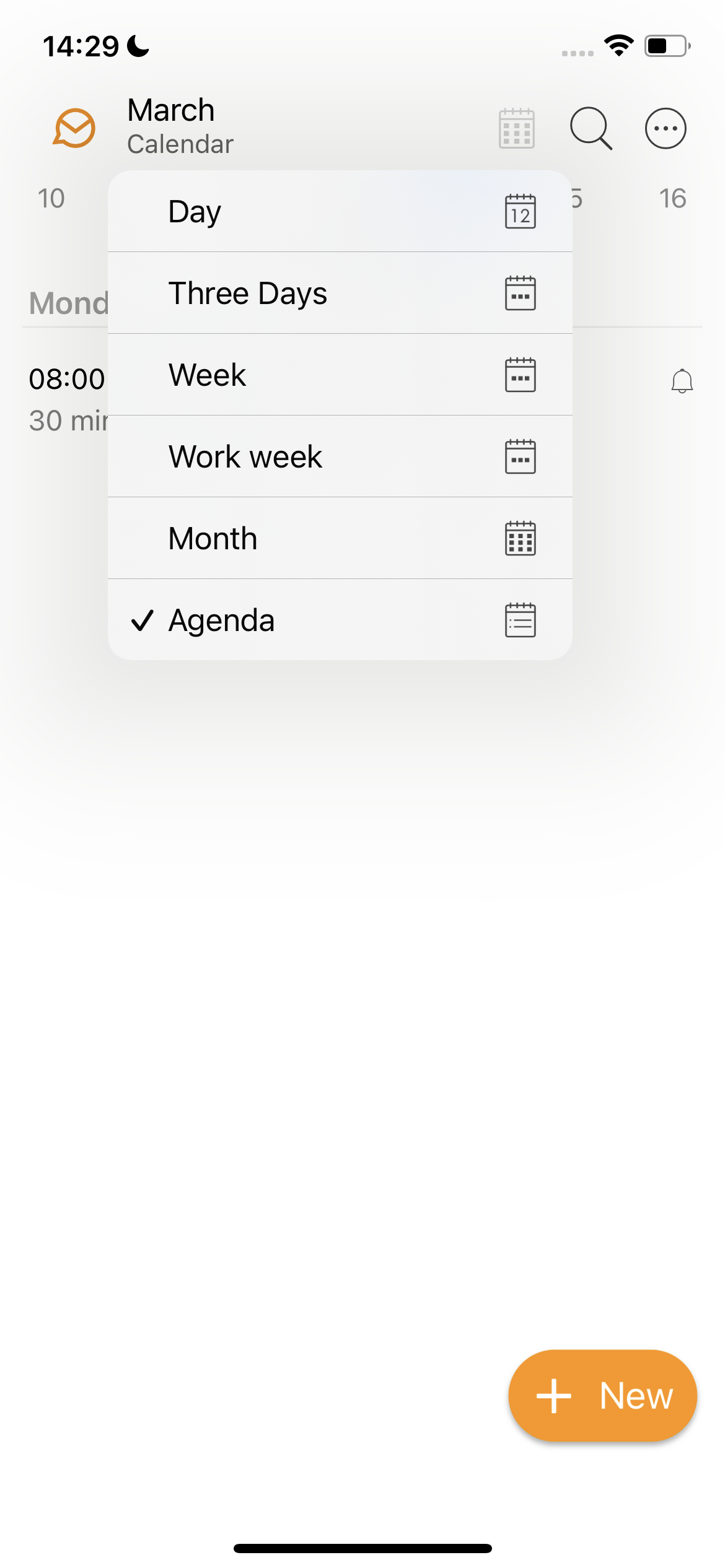 iOS Calendar - View selector