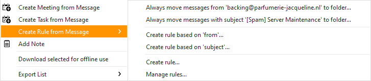 eM Client: Create Rule from Message