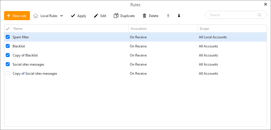 eM Client: New options in the Rules window