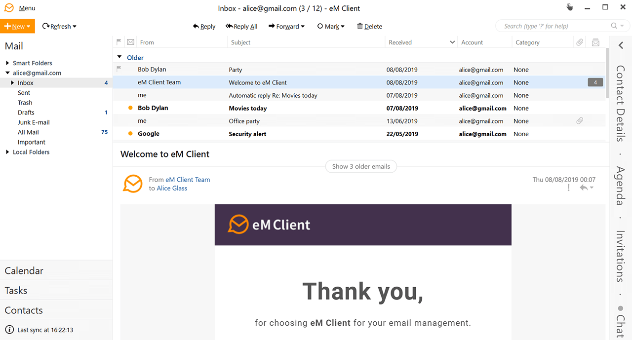 em client show number of mails