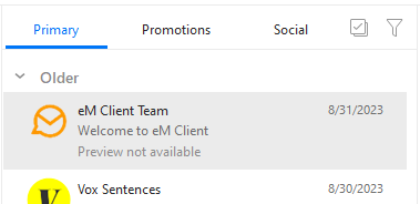 eM Client 10 BETA: Gmail Style category tabs