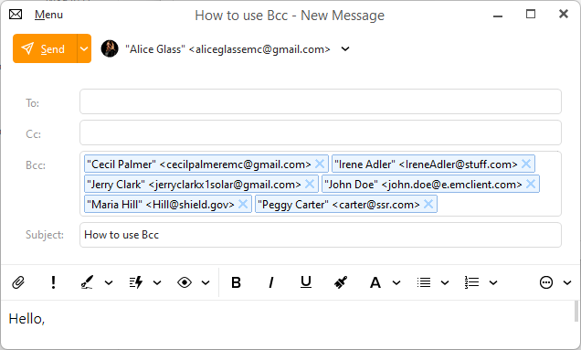 Email address added to the Bcc field.