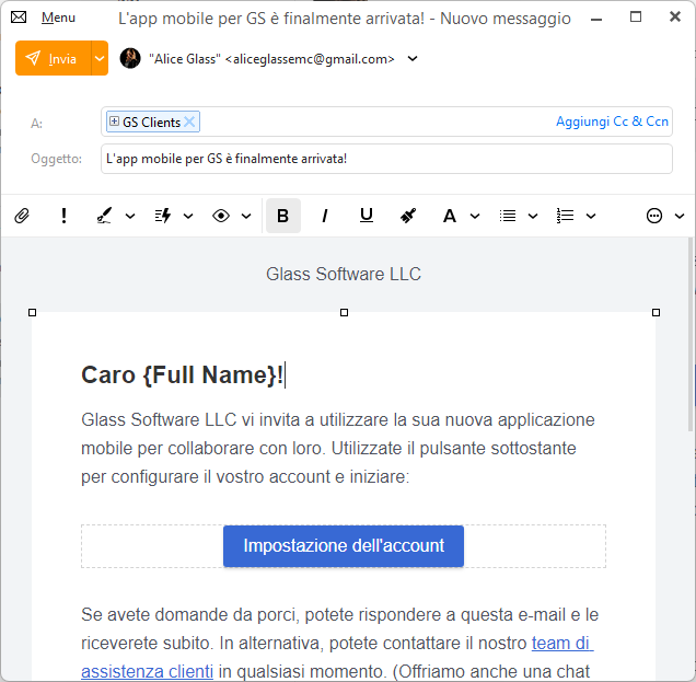 eM Client: Variable will be filled in based on your contact details.