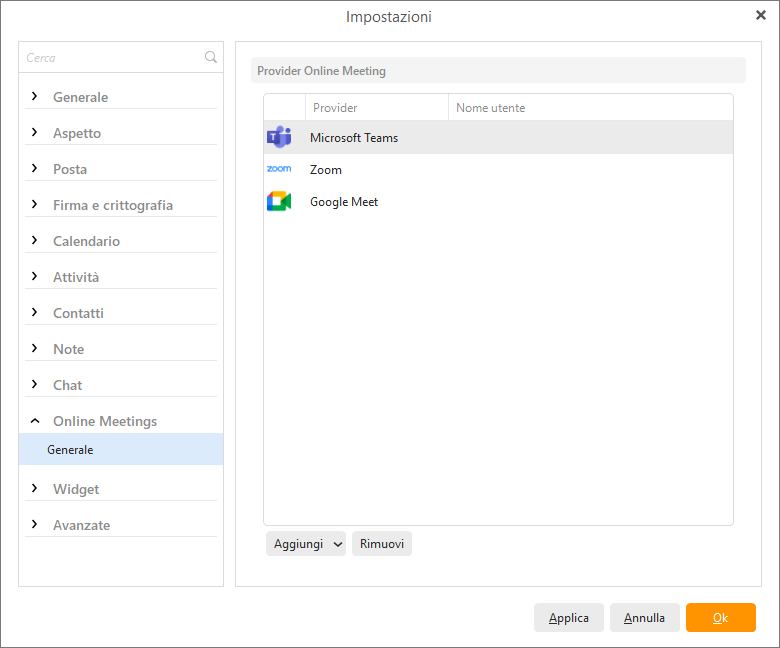 eM Client 8.2: Online Meetings (list of services in Settings)